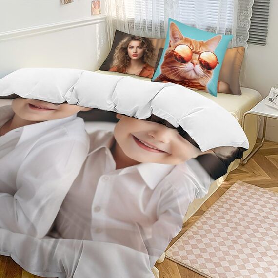 Jaucin Personalisierte Bettwäsche Sets: Gestalten Sie Ihre Bettwäsche und Kissenbezüge,155x220 mit eigenem Foto | Personalisierte Weihnachts Geschenke