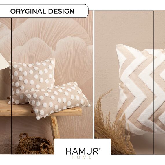 HAMUR HOME 2er Set Kissenbezüge 45x45 cm Boho Dekokissen Kissenbezug Sofakissen Dekorativ Couchkissen Kissenhülle Zierkissenbezug Set Kissen für Wohnzimmer Schlafzimmer (Mila, Beige)