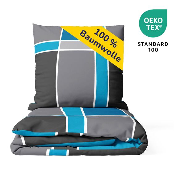 Träumschön Biber Bettwäsche 135x200 4tlg - Bettwäsche-Set im Karo Design - Biber Bettwäsche 135x200 cm & Kissen 80x80 - Kuschelige Bettwäsche