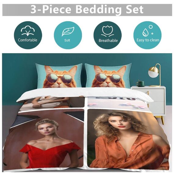 Jaucin Personalisierte Bettwäsche Sets: Gestalten Sie Ihre Bettwäsche und Kissenbezüge 200x200 mit eigenem Foto | Personalisierte Weihnachts Geschenke