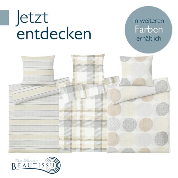 Beautissu Biber Bettwäsche 135x200 cm 2teilig Mira – Warme Flanell Winterbettwäsche Biberbettwäsche Bettbezug & Kissenbezug 80x80 cm, Warme Feinbiber Bettwäsche 135x200 Bettwäsche-Sets Beige