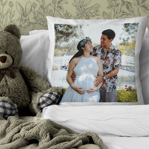 LOOXIS Personalisiertes Kissen mit Foto & Text Bedruckt, selbst gestalten – 40x40 cm, Weiß - Geschenkidee Männer, Frauen, Jahrestag, Geburtstag – Flauschig