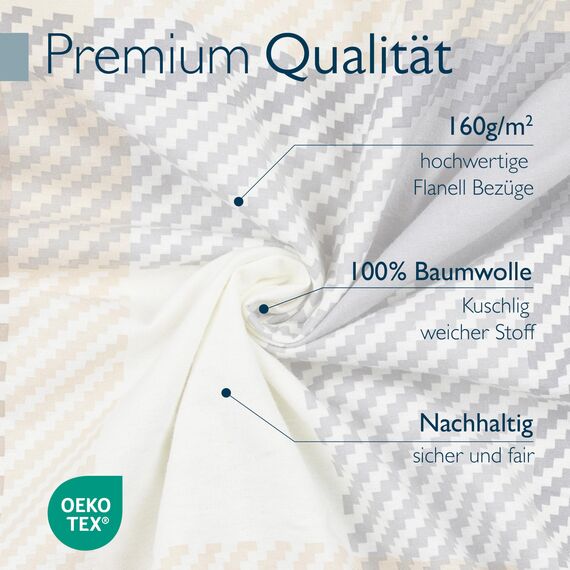 Beautissu Biber Bettwäsche 135x200 cm 2teilig Mira – Warme Flanell Winterbettwäsche Biberbettwäsche Bettbezug & Kissenbezug 80x80 cm, Warme Feinbiber Bettwäsche 135x200 Bettwäsche-Sets Beige