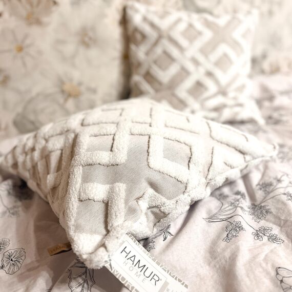 HAMUR HOME 2er Set Kissenbezüge 45x45 cm Boho Dekokissen Kissenbezug Sofakissen Dekorativ Couchkissen Kissenhülle Zierkissenbezug Set Kissen für Wohnzimmer Schlafzimmer (Mila, Beige)