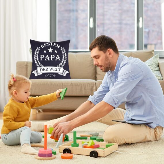 Shoppawhile Papa Geschenk Geburtstag Vatertag Bester Papa der Welt Kissenbezug 45 * 45cm Geschenke für Papa Weihnachten Vatertagsgeschenk Ideen Doppelseitige Zierkissenbezüge mit 3 Taschen