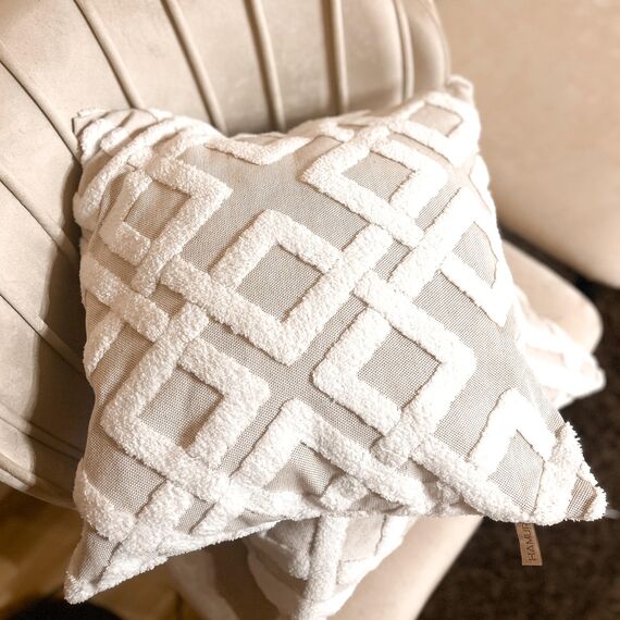 HAMUR HOME 2er Set Kissenbezüge 45x45 cm Boho Dekokissen Kissenbezug Sofakissen Dekorativ Couchkissen Kissenhülle Zierkissenbezug Set Kissen für Wohnzimmer Schlafzimmer (Mila, Beige)