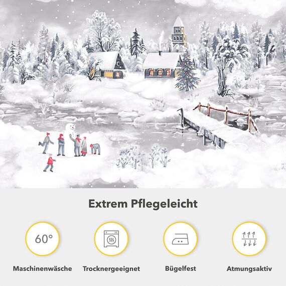 Träumschön Biber Bettwäsche Set 2tlg 155x220 cm + 80x80 cm – Flauschige Winterbettwäsche Silber – Weiche Winterbettwäsche mit Schneelandschaft - Atmungsaktiv, Warm & Hautfreundlich - 100% Baumwolle