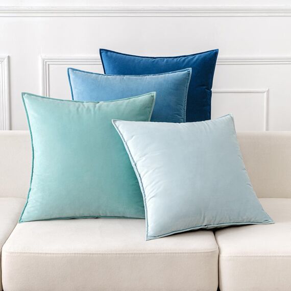 MIULEE 4er Set Samt Kissenbezug 45x45 cm Blau Serie Dekorative Kissenhülle Sofakissen Dekokissen Umwickelte Kante Kissenbezüge Zierkissenbezug für Sofa Wohnzimmer Schlafzimmer