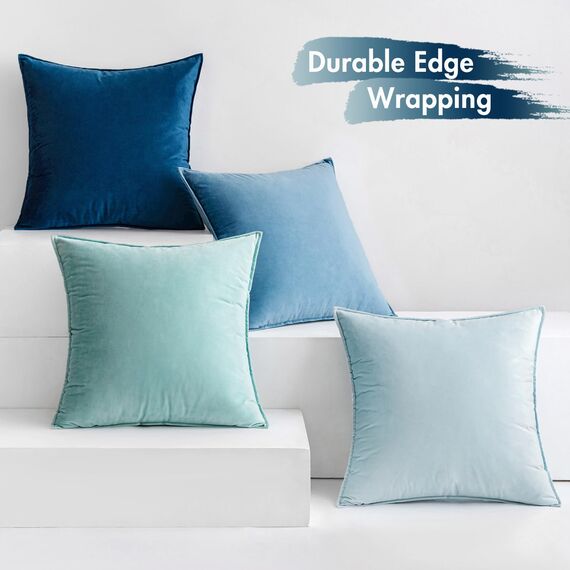 MIULEE 4er Set Samt Kissenbezug 50x50 cm Blau Serie Dekorative Kissenhülle Sofakissen Dekokissen Umwickelte Kante Kissenbezüge Zierkissenbezug für Sofa Wohnzimmer Schlafzimmer