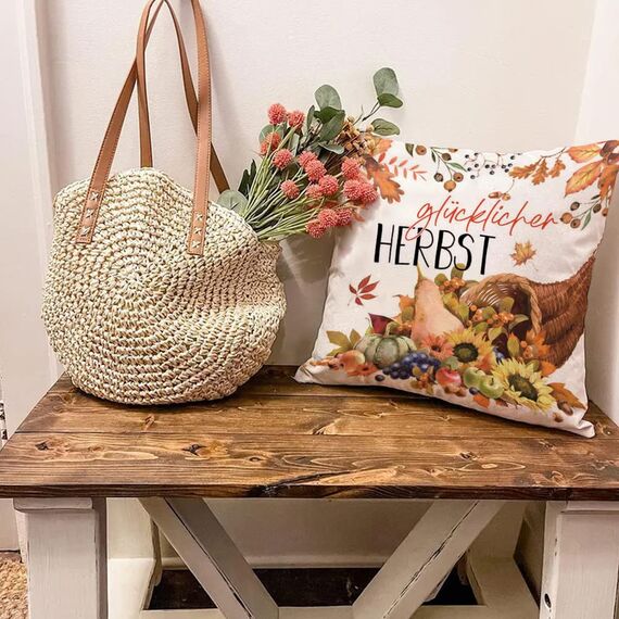 Cirzone Herbst Kissenbezug 45 x 45 cm 4er Set Hallo Kürbis Dekorative Kissen, Dekoration für Home Garten Sofa Schlafzimmer