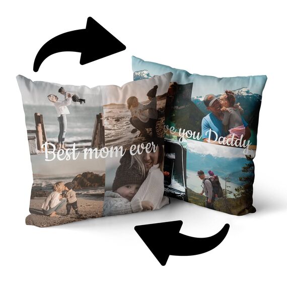 Personalisierte Fleece Kissen mit eigenem Foto & Text | Individuell Fotokissen mit Füllung | Doppelseitige Bedruckte Kissen Fotogeschenk (Doppelseitig - 8 Foto)