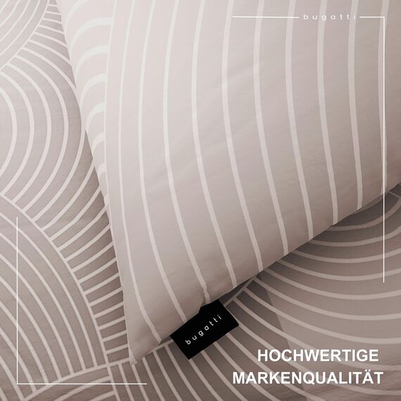 bugatti Bettwäsche 155 x 220 cm - 100% Baumwolle, 2 teilig mit Reißverschluss, anschmiegsam, weich & waschbar, Mako Satinbettwäsche gestreift Natur