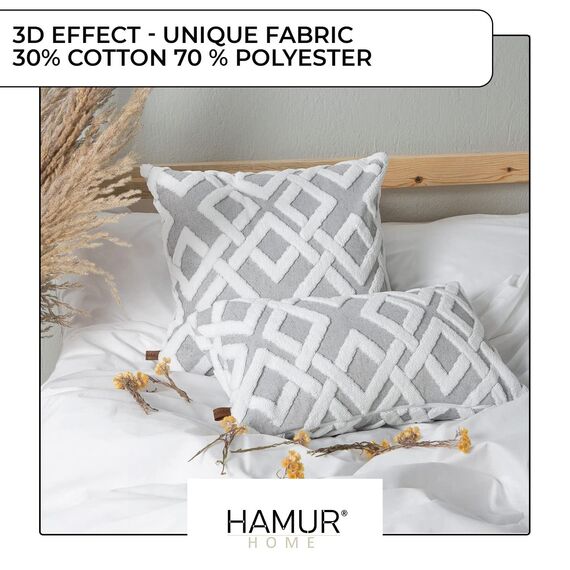 HAMUR HOME 2er Set Kissenbezüge 45x45 cm Boho Dekokissen Kissenbezug Sofakissen Dekorativ Couchkissen Kissenhülle Zierkissenbezug Set Kissen für Wohnzimmer Schlafzimmer (Mila, Grey)