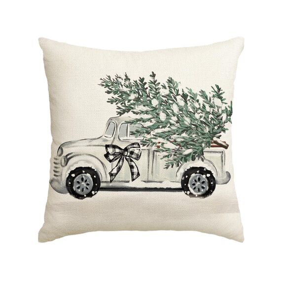 Artoid Mode Lastwagen Baum Schleife Weihnachten Kissenbezug, 50x50 cm Saisonnal LKW Winter Zierkissenbezug Cushion Cover Couch Wohnzimmer Deko