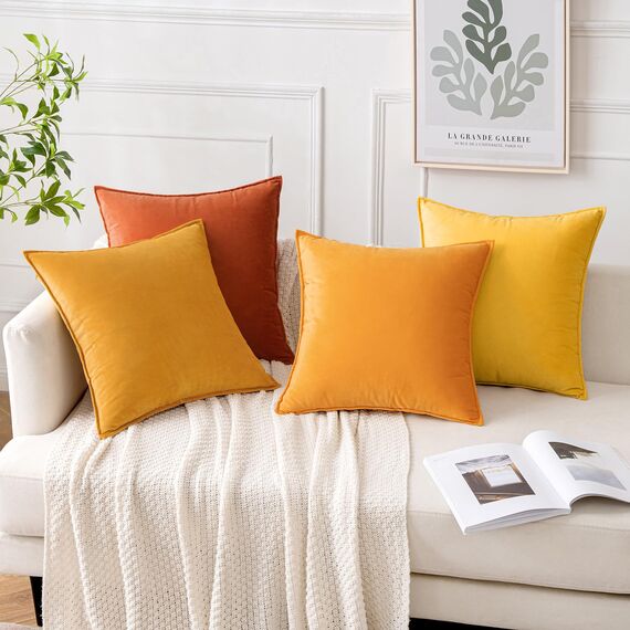 MIULEE 4er Set Samt Kissenbezug 50x50 cm Orange Serie Dekorative Kissenhülle Sofakissen Dekokissen Umwickelte Kante Kissenbezüge Zierkissenbezug für Sofa Wohnzimmer Schlafzimmer