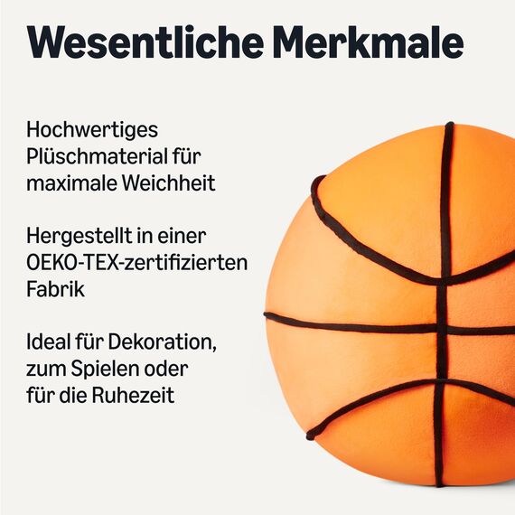 Amazon Basics Basketball Plüschtier Kissen, Sport-Style Spielzeug Stofftier für Bett oder Sofa, Kinderzimmer Deko, Orange
