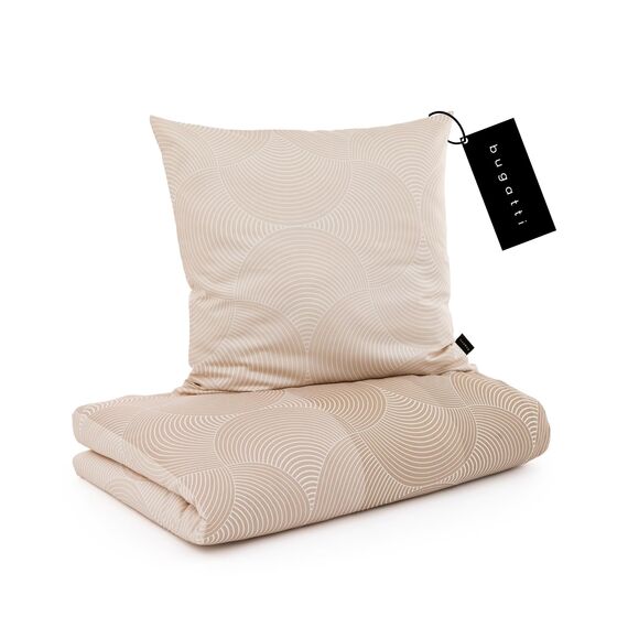 bugatti Bettwäsche 155x220 cm - 100% Baumwolle, Reißverschluss, anschmiegsam, weich & waschbar, Mako Satinbettwäsche Kreise grafisch beige