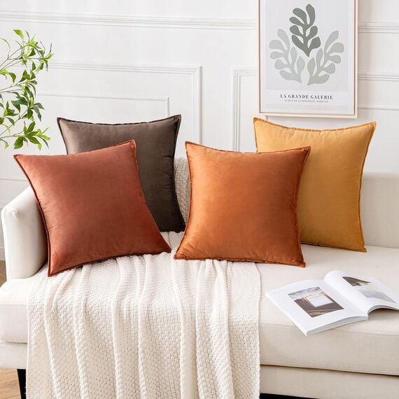 MIULEE 4er Set Samt Kissenbezug 40x40 cm Khaki Serie Dekorative Kissenhülle Sofakissen Dekokissen Umwickelte Kante Kissenbezüge Zierkissenbezug für Sofa Wohnzimmer Schlafzimmer