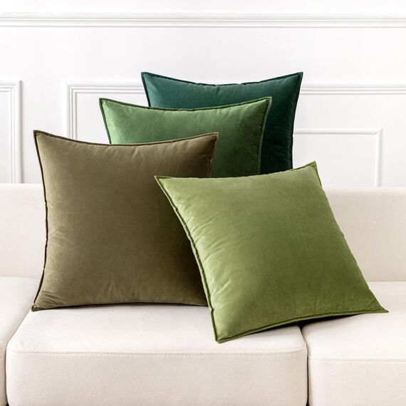 MIULEE 4er Set Samt Kissenbezug 50x50 cm Grün Serie Dekorative Kissenhülle Sofakissen Dekokissen Umwickelte Kante Kissenbezüge Zierkissenbezug für Sofa Wohnzimmer Schlafzimmer