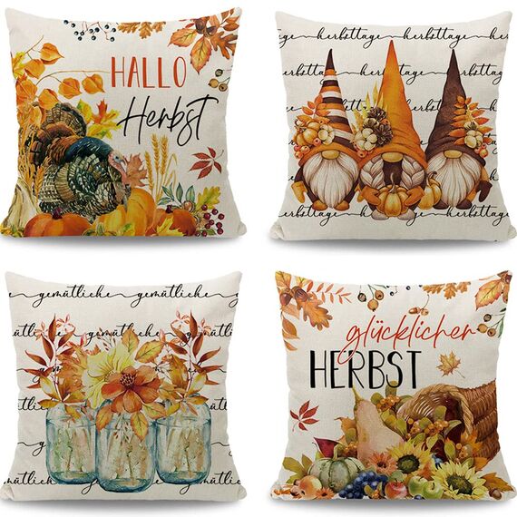 Cirzone Herbst Kissenbezug 45 x 45 cm 4er Set Hallo Kürbis Dekorative Kissen, Dekoration für Home Garten Sofa Schlafzimmer