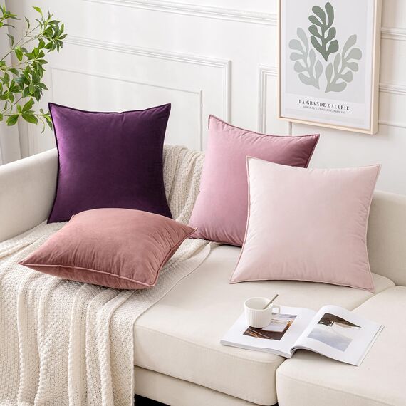 MIULEE 4er Set Samt Kissenbezug 45x45 cm Lila Serie Dekorative Kissenhülle Sofakissen Dekokissen Umwickelte Kante Kissenbezüge Zierkissenbezug für Sofa Wohnzimmer Schlafzimmer