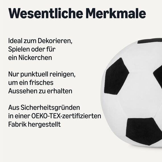 Amazon Basics Fußball Plüschtier Kissen, Sport-Style Spielzeug Stofftier für Bett oder Sofa, Kinderzimmer Deko, Schwarz und Weiß