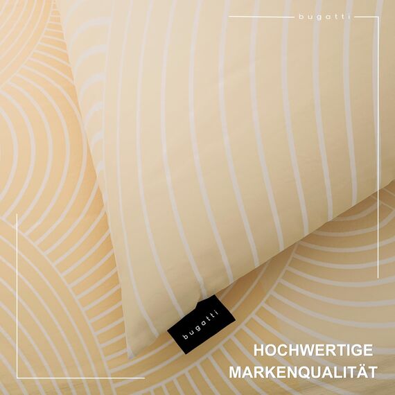 bugatti Bettwäsche 135 x 200 cm - 100% Baumwolle, 2 teilig mit Reißverschluss, anschmiegsam, weich & waschbar, Mako Satinbettwäsche gestreift Butteryellow
