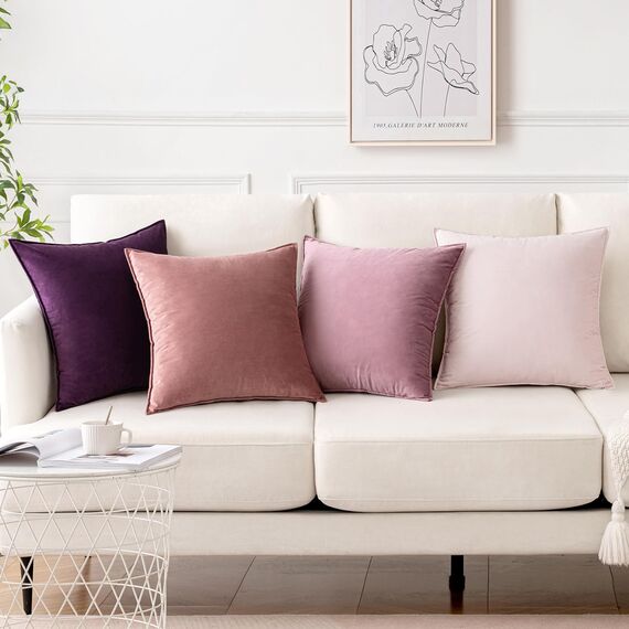 MIULEE 4er Set Samt Kissenbezug 45x45 cm Lila Serie Dekorative Kissenhülle Sofakissen Dekokissen Umwickelte Kante Kissenbezüge Zierkissenbezug für Sofa Wohnzimmer Schlafzimmer