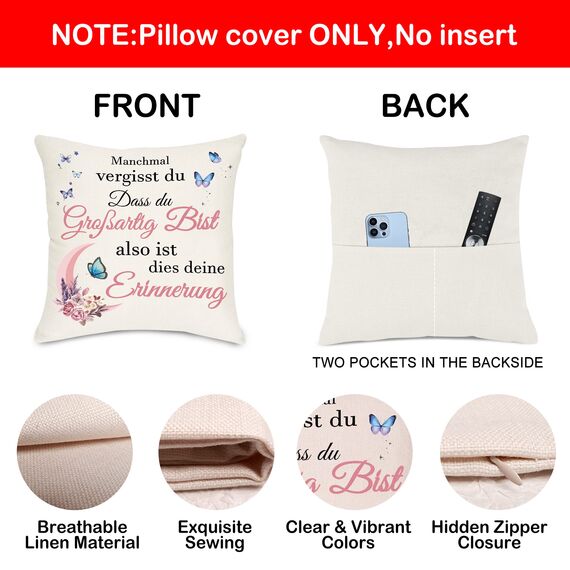 Lightzz Muttertagsgeschenk Kissenbezug 45 x 45cm Kissenbezug mit Taschen, Geschenk für Beste Freunde Mädchen Schwester Kollegen