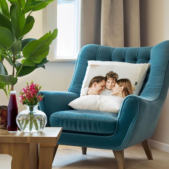 LOOXIS Personalisiertes Kissen mit Foto & Text Bedruckt, selbst gestalten – 40x40 cm, Weiß - Geschenkidee Männer, Frauen, Jahrestag, Geburtstag – Satiniert