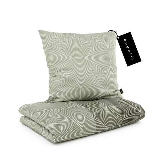 bugatti Bettwäsche 155x220 cm - 100% Baumwolle, Reißverschluss, anschmiegsam, weich & waschbar, Mako Satinbettwäsche Kreise grafisch grün