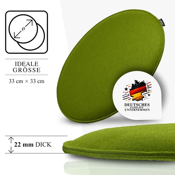 Ampara - 4er Set Stuhlkissen rund 33 cm - rutschfest & Gemütlich - Sitzkissen Filz rund | für Stuhl, Bank, Hocker etc. (grün)