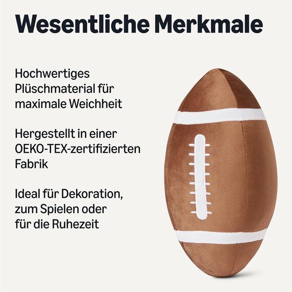 Amazon Basics NFL American Football Plüschtier Kissen, Sport-Style Spielzeug Stofftier für Bett oder Sofa, Kinderzimmer Deko, Braun
