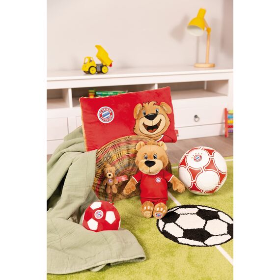 NICI Kissen FC BAYERN MÜNCHEN Bär Berni 43 x 25 cm – rechteckiges Kuschelkissen aus weichem Plüsch, Fußball Fanartikel mit FCB-Logo für Kinder & Erwachsene, 49080, tolle Geschenkidee, rot