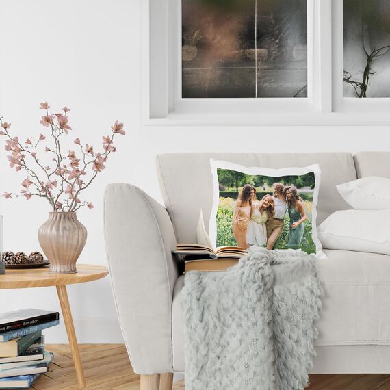 LOOXIS Personalisiertes Kissen mit Foto & Text Bedruckt, selbst gestalten – 40x40 cm, Weiß - Geschenkidee Männer, Frauen, Jahrestag, Geburtstag – Satiniert