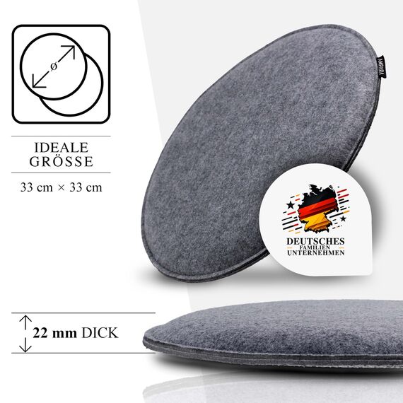 Ampara - 4er Set Stuhlkissen rund 33 cm - rutschfest & Gemütlich - Sitzkissen Filz rund, Grau| für Stuhl, Bank, Hocker etc. (Hellgrau)