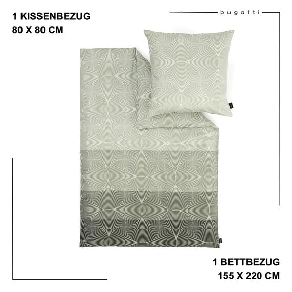 bugatti Bettwäsche 155x220 cm - 100% Baumwolle, Reißverschluss, anschmiegsam, weich & waschbar, Mako Satinbettwäsche Kreise grafisch grün
