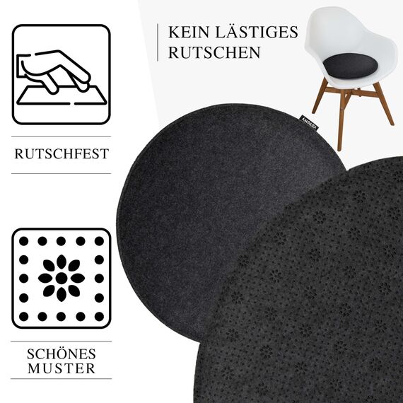 Ampara - 4er Set Stuhlkissen rund 33 cm - rutschfest & Gemütlich - Sitzkissen Filz rund | für Stuhl, Bank, Hocker etc. (dunkelgrau)