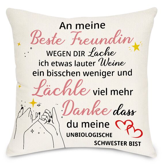 Lightzz Kissenbezug für Beste Freundin mit Dankesspruch, 45 x 45cm Kissenbezug mit Taschen, Geschenk für Beste Freunde Mädchen Bestie