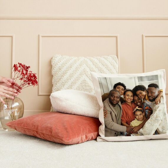 LOOXIS Personalisiertes Kissen mit Foto & Text Bedruckt, selbst gestalten – 40x40 cm, Weiß - Geschenkidee Männer, Frauen, Jahrestag, Geburtstag – Leinenhaptik