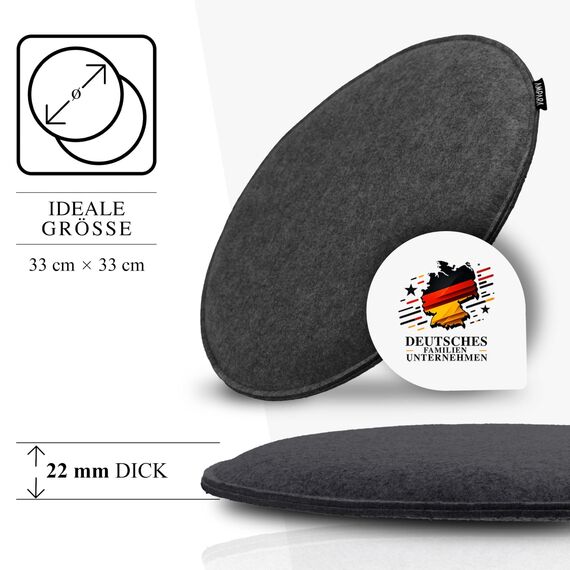 Ampara - 4er Set Stuhlkissen rund 33 cm - rutschfest & Gemütlich - Sitzkissen Filz rund | für Stuhl, Bank, Hocker etc. (dunkelgrau)
