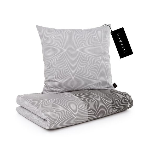 bugatti Bettwäsche 155x220 cm - 100% Baumwolle, Reißverschluss, anschmiegsam, weich & waschbar, Mako Satinbettwäsche Kreise grafisch grau
