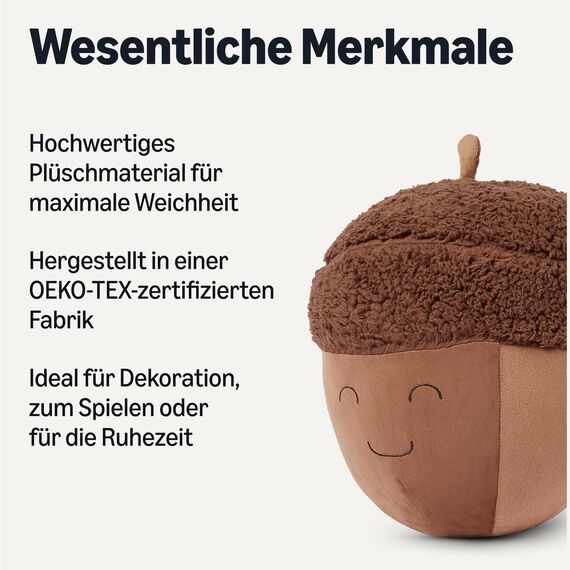 Amazon Basics Eichelförmiges Plüschtier Kissen, Spielzeug Stofftier für Bett oder Sofa, Kinderzimmer Deko, Braun