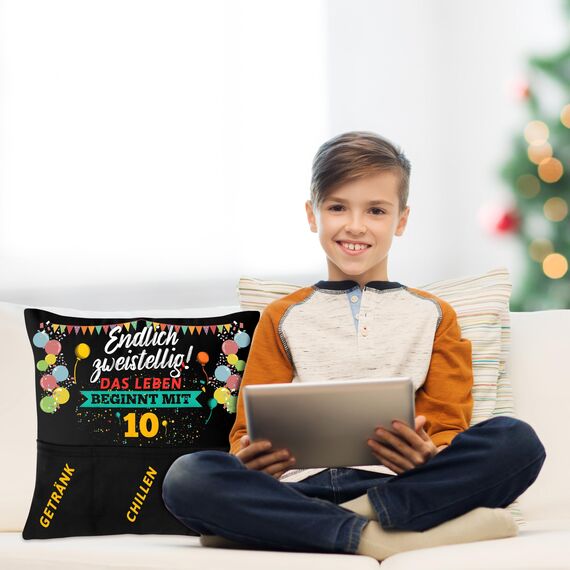 Shoppawhile Geschenk Junge 10 Jahre Geburtstag Gamer Geschenkideen Kissenbezug 45 * 45cm Geburtstagsgeschenk Junge 10 Jahre Doppelseitige Zierkissenbezüge mit 3 Taschen