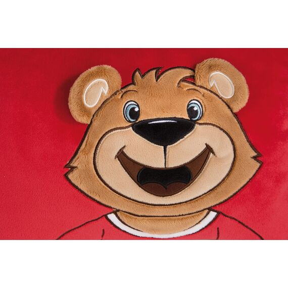 NICI Kissen FC BAYERN MÜNCHEN Bär Berni 43 x 25 cm – rechteckiges Kuschelkissen aus weichem Plüsch, Fußball Fanartikel mit FCB-Logo für Kinder & Erwachsene, 49080, tolle Geschenkidee, rot