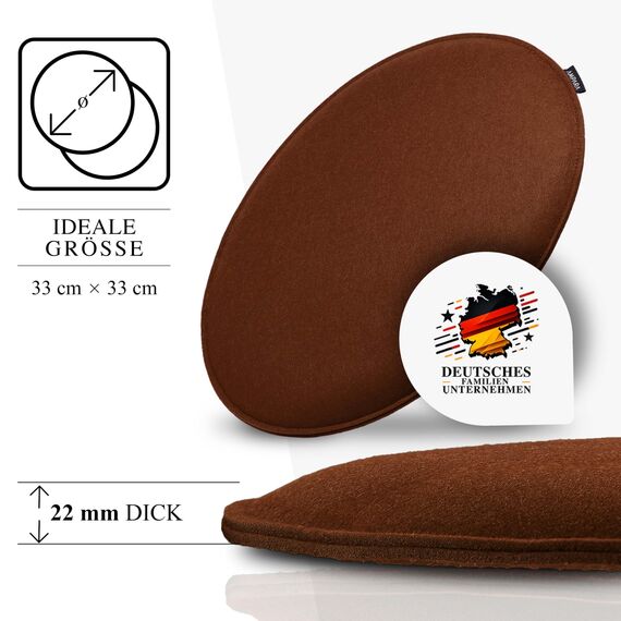 Ampara - 4er Set Stuhlkissen rund 33 cm - rutschfest & Gemütlich - Sitzkissen Filz rund | für Stuhl, Bank, Hocker etc. (Braun)