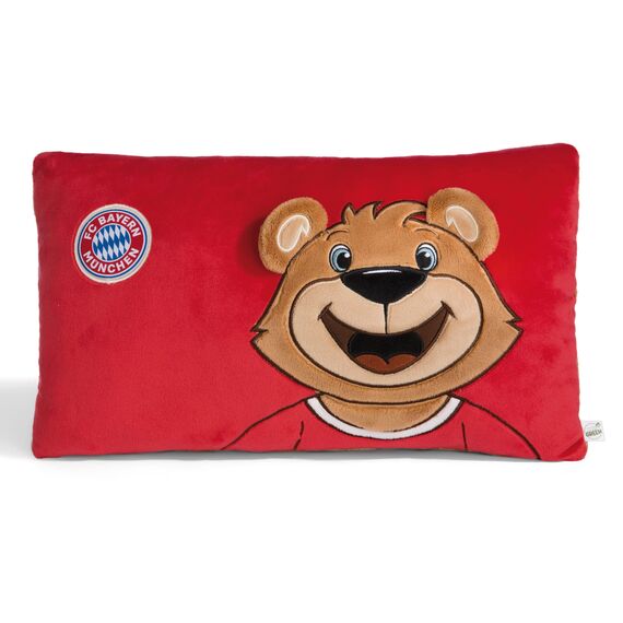 NICI Kissen FC BAYERN MÜNCHEN Bär Berni 43 x 25 cm – rechteckiges Kuschelkissen aus weichem Plüsch, Fußball Fanartikel mit FCB-Logo für Kinder & Erwachsene, 49080, tolle Geschenkidee, rot