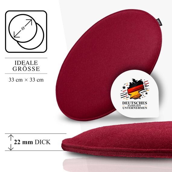 Ampara - 4er Set Stuhlkissen rund 33 cm - rutschfest & Gemütlich - Sitzkissen Filz rund | für Stuhl, Bank, Hocker etc. (Weinrot)