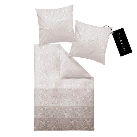 bugatti Bettwäsche 155 x 220 cm - 100% Baumwolle, 2 teilig mit Reißverschluss, anschmiegsam, weich & waschbar, Mako Satinbettwäsche gestreift Natur