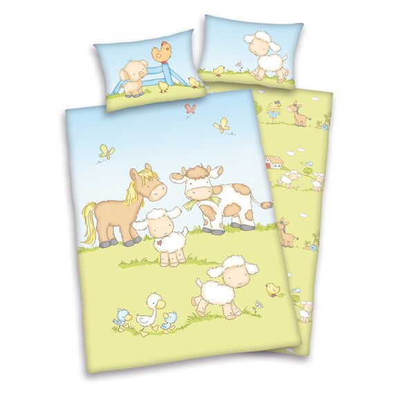 Herding Baby Best Kleinkinder-Bettwäsche-Set, Jana Bauernhof Tiere Wendemotiv, Bettbezug 100 x 135 cm, Kopfkissenbezug 40 x 60 cm, Baumwolle/Renforcé